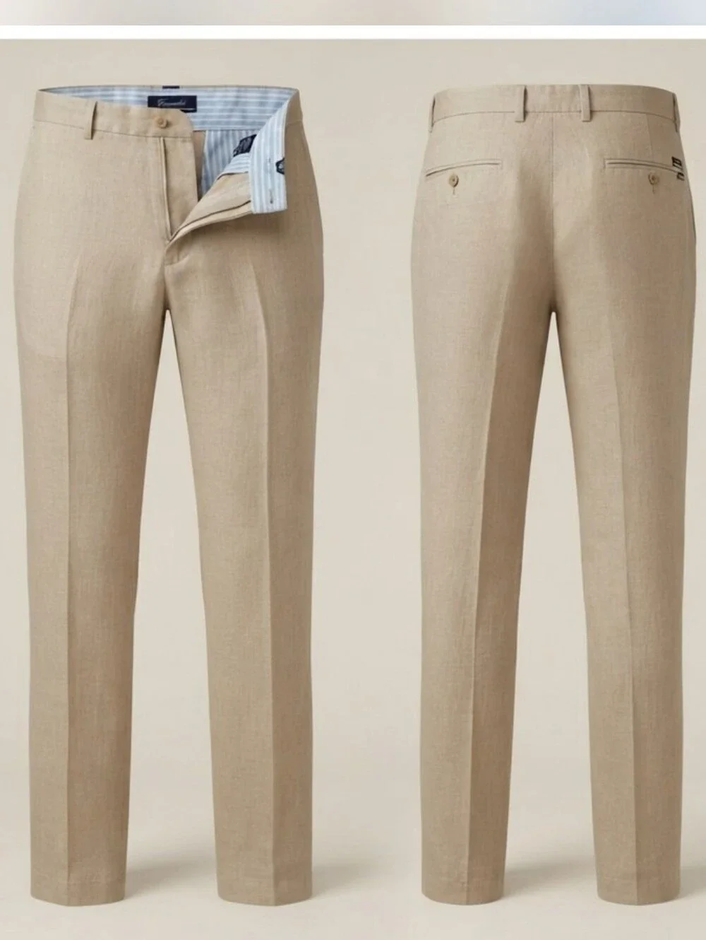 Façonnable 100% Linen Trousers | French Riviera Quiet Luxury | Tan | Size 40